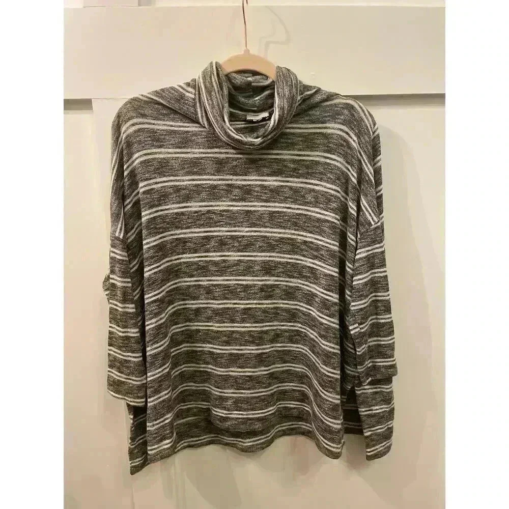 Anthropologie Postmark Striped Turtleneck Gray Knit Sweater, S